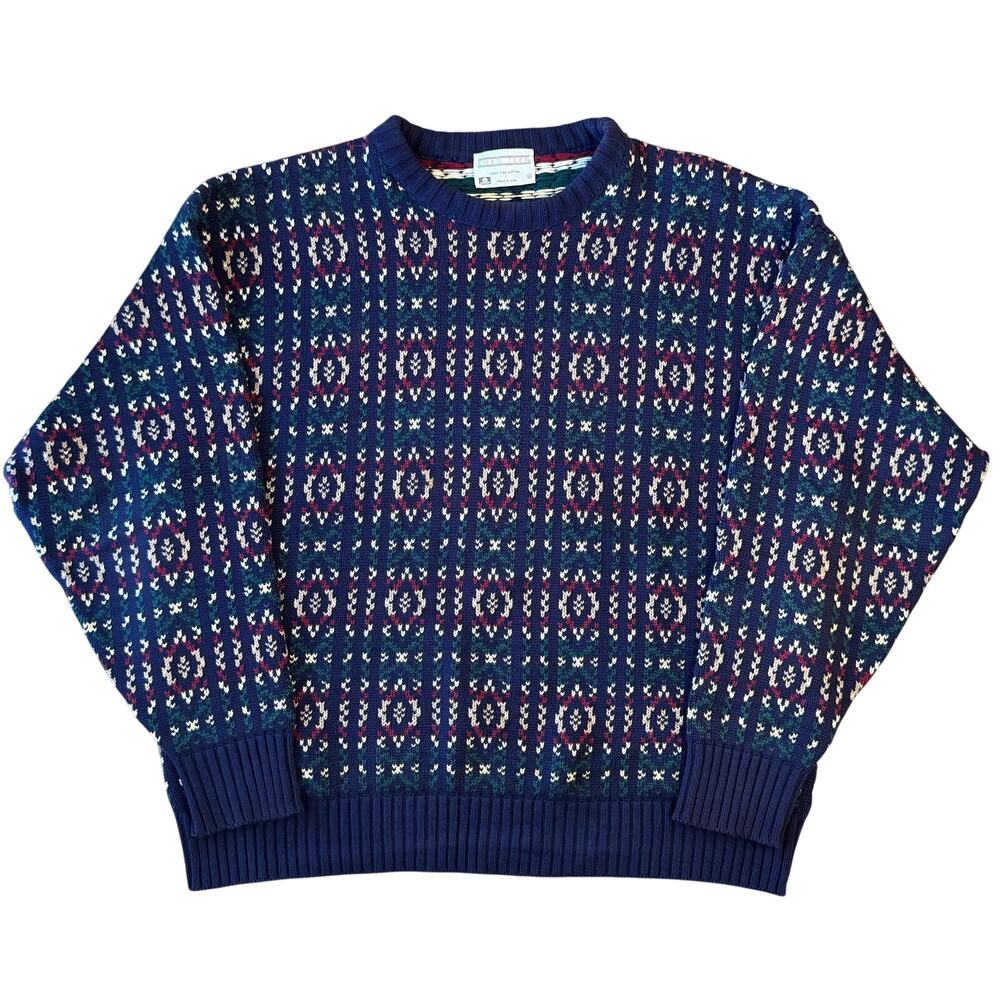 VTG Lord Jeff Sweater Crewneck 100% Cotton 80s Knit Blue Made In USA Unisex XL